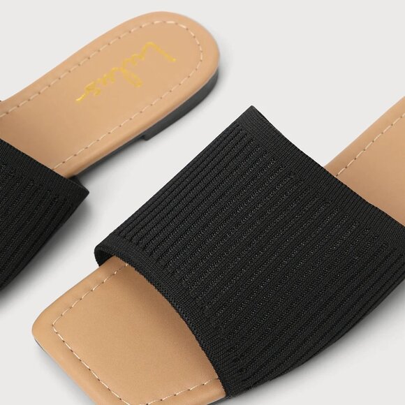 Lulus Beckee Black Ribbed Knit Square Toe Slide Sandals/NIB/Size 11 - Picture 5 of 13
